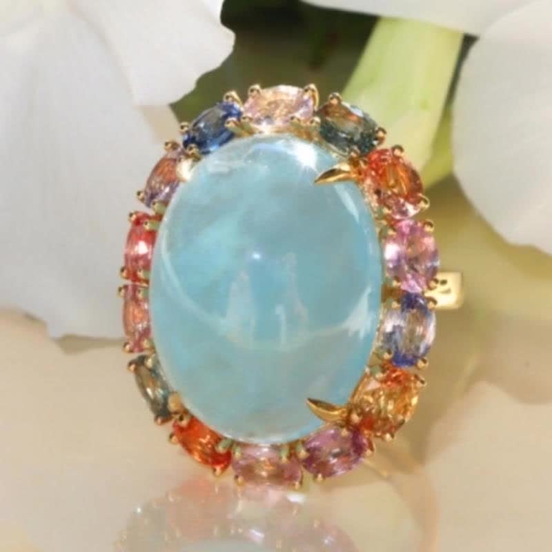 Exquisite Luxury Synthetic Oval Egg Shape Moonstone Ring